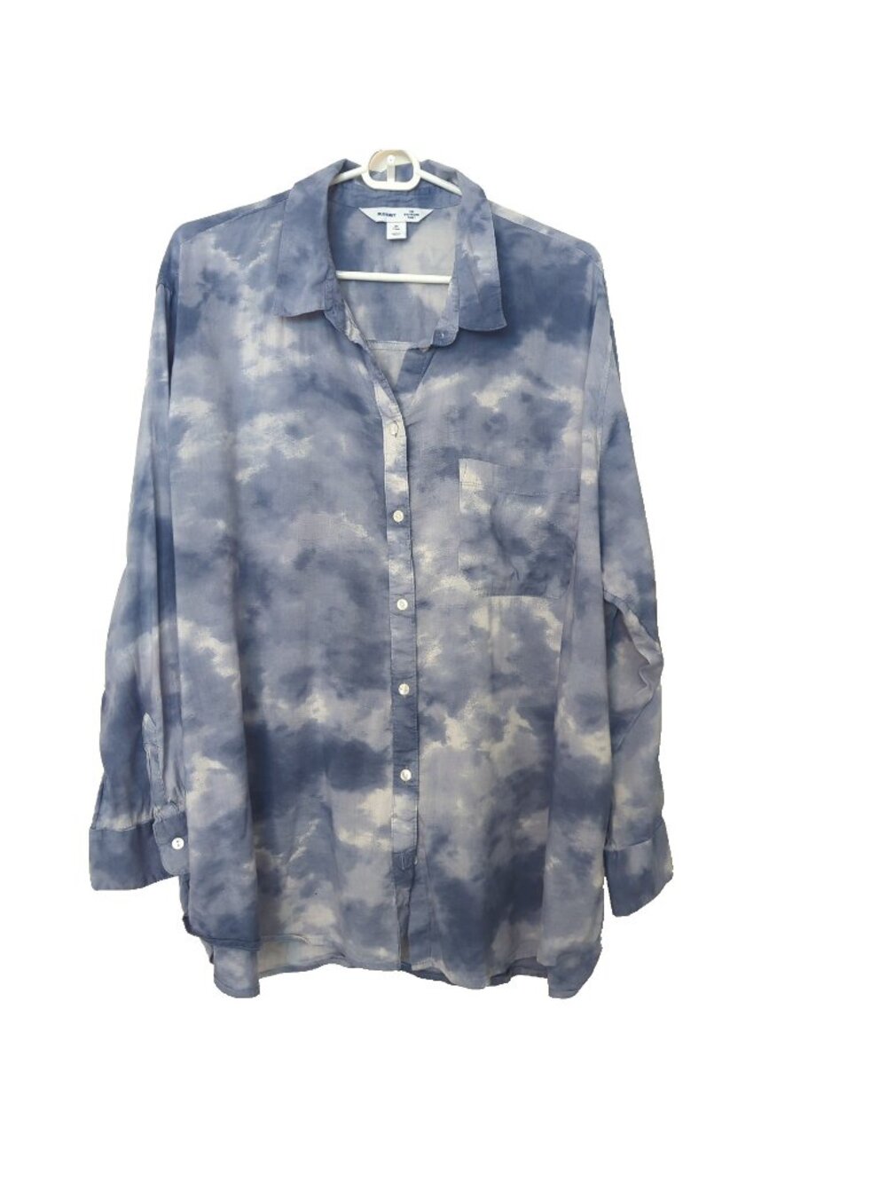 Old Navy Blue Tie Dye Button Front The Boyfriend Shirt Plus Sz 2X Pocket -lp5